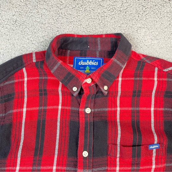 Chubbies Red & Black Plaid Long Sleeve Flannel Shirt Men’s Size L - Picture 4 of 9